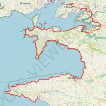 Itinéraire Brest quimper, distance, dénivelé, altitude, carte, profil, trace GPS