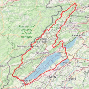 Itinéraire Trace Yverdon-Jura-Tour du lac Neuchâtel, distance, dénivelé, altitude, carte, profil, trace GPS