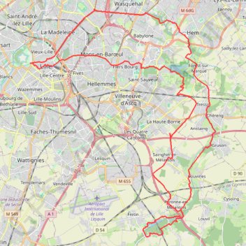 Itinéraire Gravel lac du héron - marais de Fretin par la Marque, distance, dénivelé, altitude, carte, profil, trace GPS