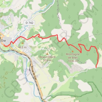 Itinéraire Sur les Pas des Huguenots - Die - Valcroissant, distance, dénivelé, altitude, carte, profil, trace GPS