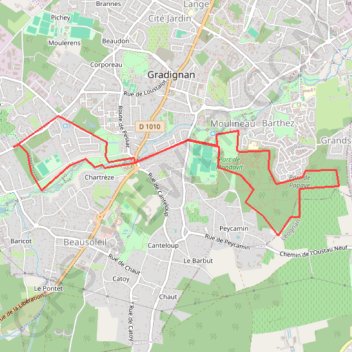 Itinéraire Gradignan, distance, dénivelé, altitude, carte, profil, trace GPS
