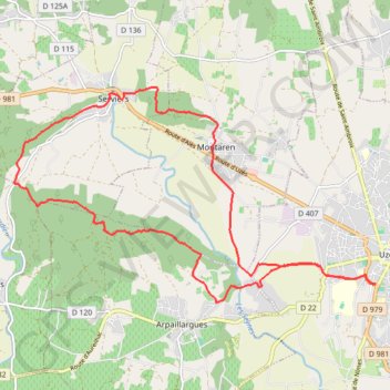 Itinéraire Uzes-Parcours-N-3 (1h-20km-250m)-11258, distance, dénivelé, altitude, carte, profil, trace GPS