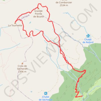 Itinéraire Grande Pointe du Bizard (Beaufortain), distance, dénivelé, altitude, carte, profil, trace GPS