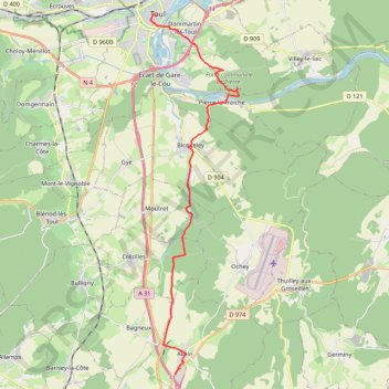 Itinéraire Toul - Allain, distance, dénivelé, altitude, carte, profil, trace GPS