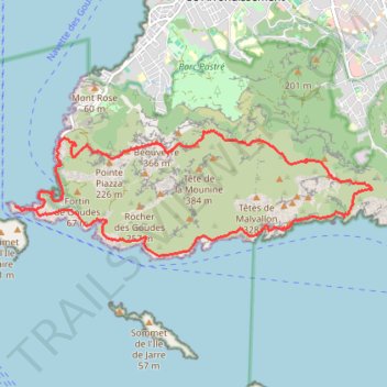 Itinéraire Goudes - Marseilleveyre ter, distance, dénivelé, altitude, carte, profil, trace GPS