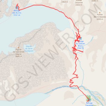 Itinéraire Montée au refuge des Ecrins, distance, dénivelé, altitude, carte, profil, trace GPS