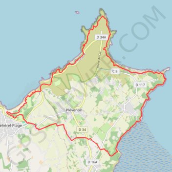Itinéraire Tour-du-Cap-Fréhel, distance, dénivelé, altitude, carte, profil, trace GPS