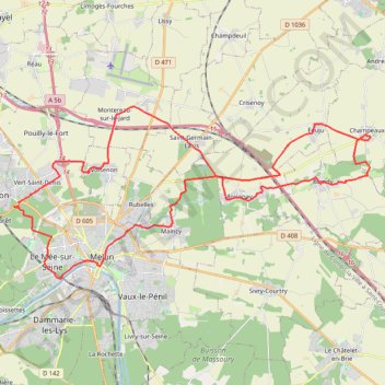 Itinéraire De Melun à Champeaux, distance, dénivelé, altitude, carte, profil, trace GPS