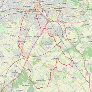 Itinéraire pont-à-marcq-15724115, distance, dénivelé, altitude, carte, profil, trace GPS