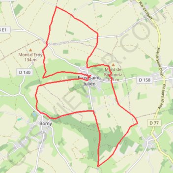 Itinéraire Les Trois Monts - Erny-Saint-Julien, distance, dénivelé, altitude, carte, profil, trace GPS