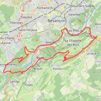 Itinéraire Chemins du Sud de Besançon, distance, dénivelé, altitude, carte, profil, trace GPS