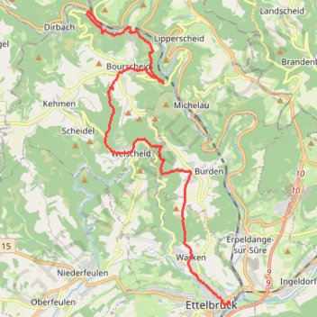 Itinéraire Goebelsmühle - Ettelbrück, distance, dénivelé, altitude, carte, profil, trace GPS