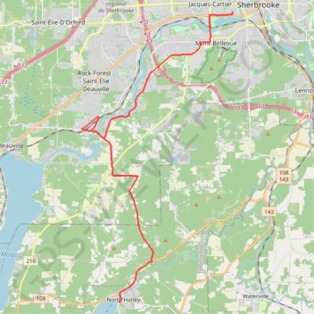 Itinéraire Rando Sherbrooke-North Hatley, distance, dénivelé, altitude, carte, profil, trace GPS