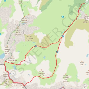 Itinéraire Pic du Sal et pic de Bagnels par le refuge de Quioulès, distance, dénivelé, altitude, carte, profil, trace GPS