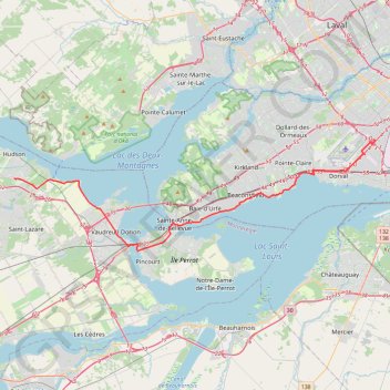 Itinéraire Montréal - Vaudreuil-Dorion, distance, dénivelé, altitude, carte, profil, trace GPS