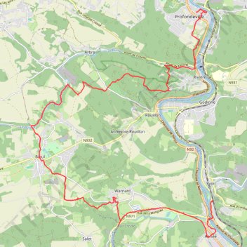 Itinéraire Profondeville, Bioul, Warnant, Yvoir, distance, dénivelé, altitude, carte, profil, trace GPS