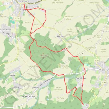 Itinéraire Lassigny, distance, dénivelé, altitude, carte, profil, trace GPS