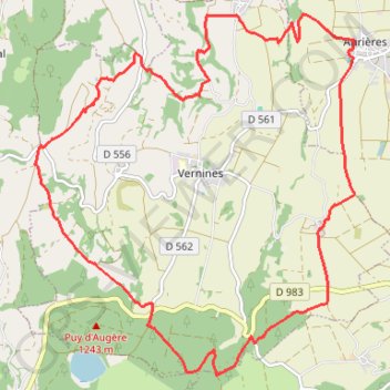 Itinéraire Bois des Rioux - Aurières, distance, dénivelé, altitude, carte, profil, trace GPS