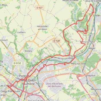 Itinéraire Cergy - Parmain - Cergy, distance, dénivelé, altitude, carte, profil, trace GPS