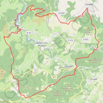 Itinéraire Autour de Sainte-Croix-en-Jarez - Châteauneuf, distance, dénivelé, altitude, carte, profil, trace GPS