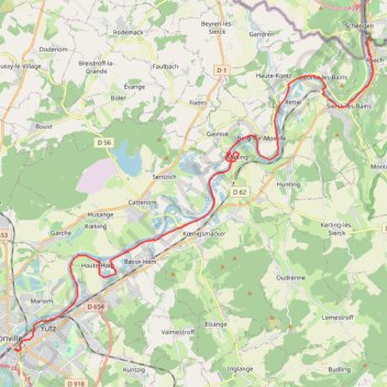Itinéraire Sierck-les-Bains / Thionville, distance, dénivelé, altitude, carte, profil, trace GPS