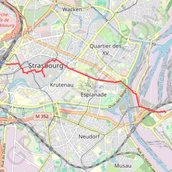 Itinéraire Voie 2DB-T80 - Strasbourg-Kehl - Strasbourg-gare, distance, dénivelé, altitude, carte, profil, trace GPS