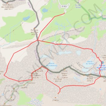 Itinéraire Gabiétous et pico Blanco depuis le col des Tentes, distance, dénivelé, altitude, carte, profil, trace GPS