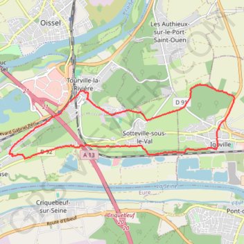 Itinéraire Igoville, distance, dénivelé, altitude, carte, profil, trace GPS