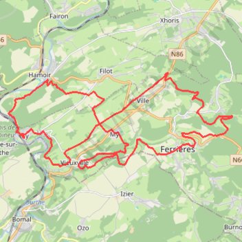 Itinéraire Les boucles de Ferrières, distance, dénivelé, altitude, carte, profil, trace GPS