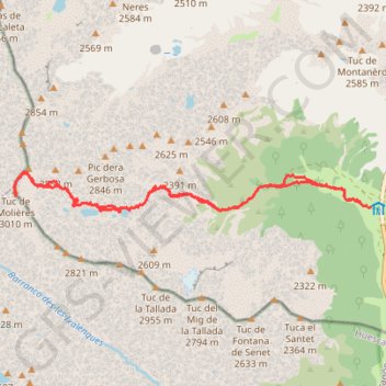 Itinéraire Tuca de Mulleres (Tuc de Molières), distance, dénivelé, altitude, carte, profil, trace GPS