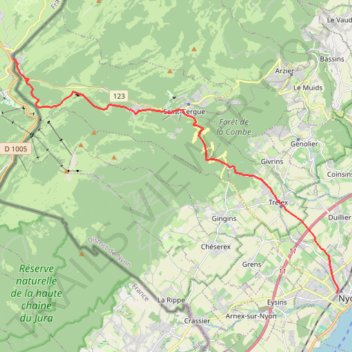 Itinéraire GR 5 : La Cure - Nyon, distance, dénivelé, altitude, carte, profil, trace GPS