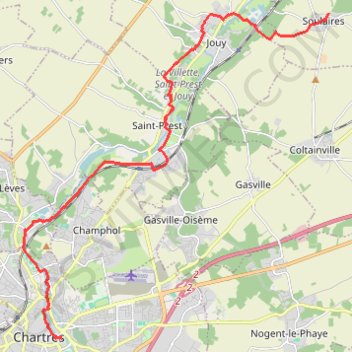 Itinéraire Marche vers Chartres - GR 655, distance, dénivelé, altitude, carte, profil, trace GPS