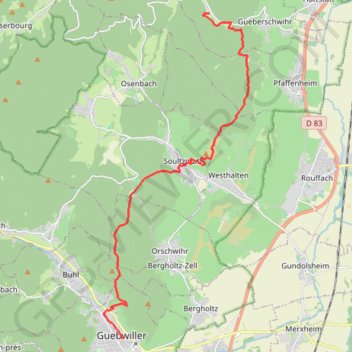 Itinéraire Gueberschwihr - Guebwiller, distance, dénivelé, altitude, carte, profil, trace GPS