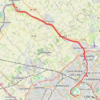 Itinéraire Le long de la Deûle, de Lille à la Lys, distance, dénivelé, altitude, carte, profil, trace GPS