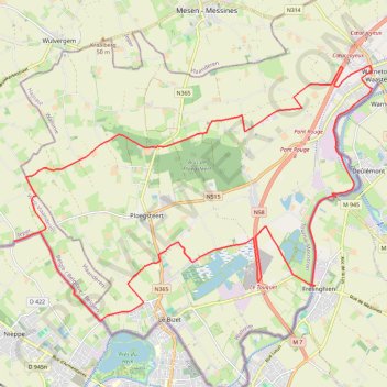 Itinéraire Warneton et retour 30.2 kms version I, distance, dénivelé, altitude, carte, profil, trace GPS