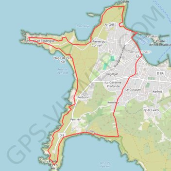 Itinéraire Crozon, le tour de Camaret, petit parcours, distance, dénivelé, altitude, carte, profil, trace GPS