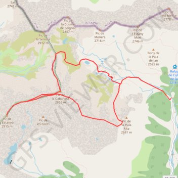 Itinéraire Pic de la Cabaneta et pic de l'Estanyó depuis la coma de Ransol, distance, dénivelé, altitude, carte, profil, trace GPS
