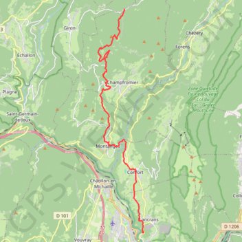 Itinéraire Grande Traversée du Jura (GTJ) - Liaison vers Bellegarde, distance, dénivelé, altitude, carte, profil, trace GPS