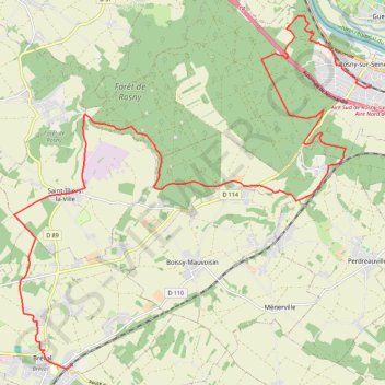 Itinéraire Bréval-Rosny, distance, dénivelé, altitude, carte, profil, trace GPS