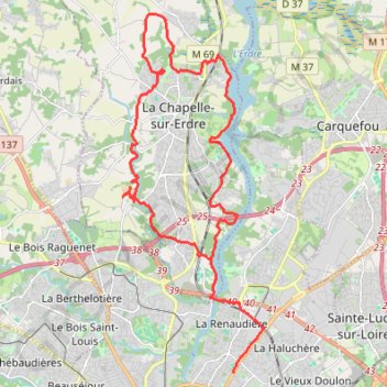 Itinéraire Boucle La Chapelle sur Erdre, distance, dénivelé, altitude, carte, profil, trace GPS