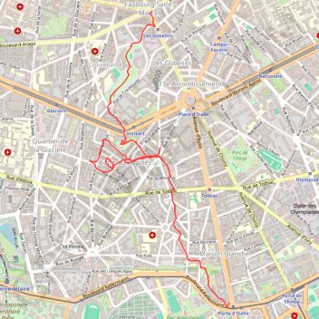 Itinéraire La butte aux cailles, distance, dénivelé, altitude, carte, profil, trace GPS