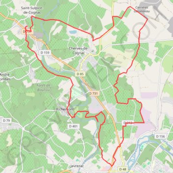 Itinéraire Boucle VTT depuis Saint-Sulpice-de-Cognac, distance, dénivelé, altitude, carte, profil, trace GPS