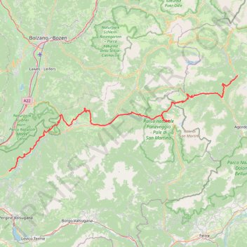 Itinéraire 2-Cembra - Alleghe V3, distance, dénivelé, altitude, carte, profil, trace GPS