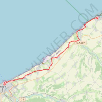 Itinéraire Dieppe / Le Tréport, distance, dénivelé, altitude, carte, profil, trace GPS