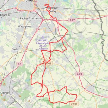 Itinéraire Brevet Léo Lagrange - Lille-Hellemmes, distance, dénivelé, altitude, carte, profil, trace GPS
