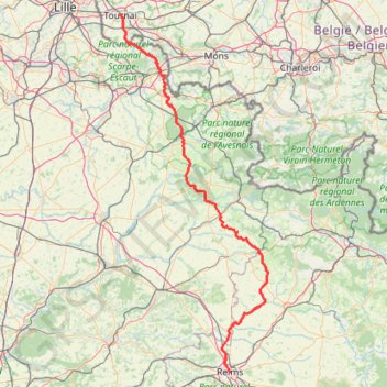 Itinéraire Tournai Reims, distance, dénivelé, altitude, carte, profil, trace GPS
