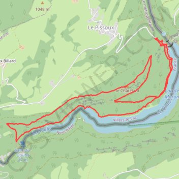 Itinéraire Le saut du doubs et le chatelard, distance, dénivelé, altitude, carte, profil, trace GPS