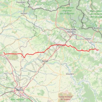Itinéraire Marchais - Mouzon, distance, dénivelé, altitude, carte, profil, trace GPS