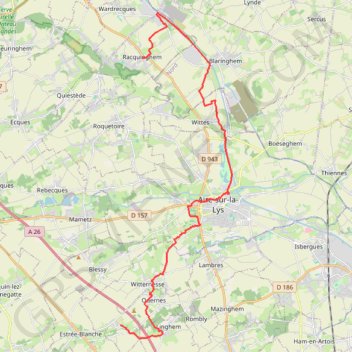Itinéraire Autour d'Aire-sur-la-Lys 1/2, distance, dénivelé, altitude, carte, profil, trace GPS