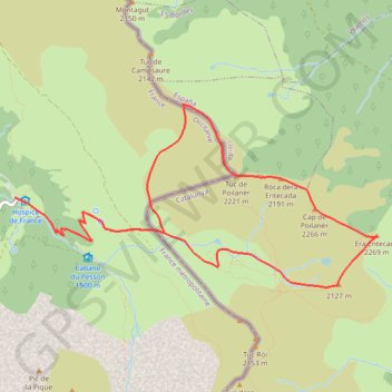 Itinéraire Entecade par l'Hospice de France, distance, dénivelé, altitude, carte, profil, trace GPS